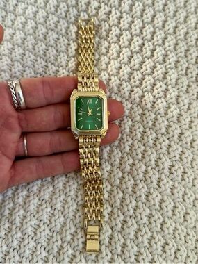 Gold-Tone Women's Quartz Watch with Green Dial